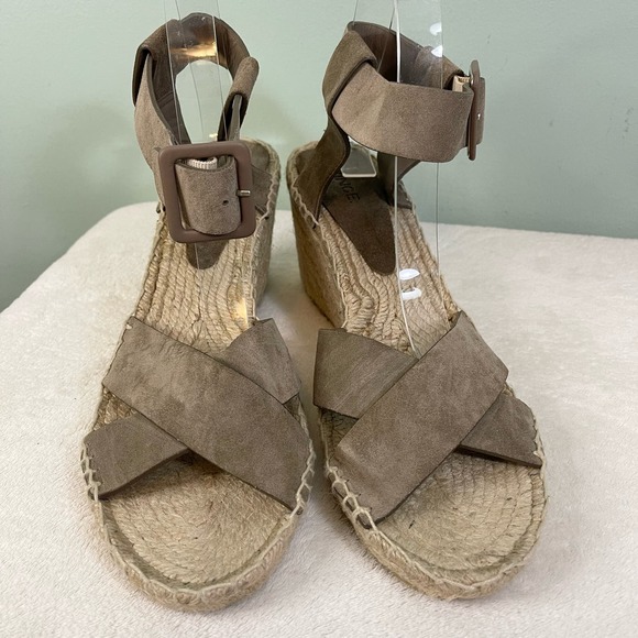 Vince Women's Brown Suede Crisscross Adjustable Strap Wedge Espadrilles Size 10 - Picture 2 of 9